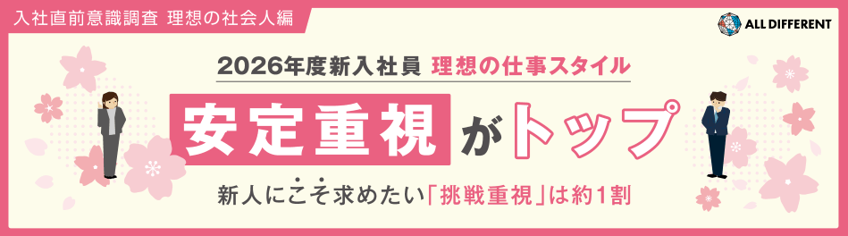 入社直前意識調査(理想の社会人編)2026年度新入社員 理想の仕事スタイル「安定重視」がトップ 新人にこそ求めたい「挑戦重視」は約1割 | 調査・研究