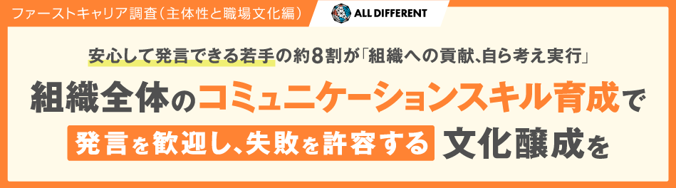 ファーストキャリア調査（主体性と職場文化編）安心して発言できる若手の約8割が「組織への貢献、自ら考え実行」組織全体のコミュニケーションスキル育成で発言を歓迎し、失敗を許容する文化醸成を | 調査・研究