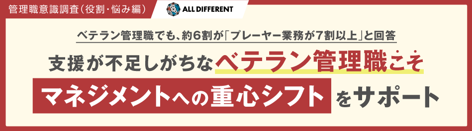 管理職意識調査（役割・悩み編）ベテラン管理職でも、約6割が「プレーヤー業務が7割以上」と回答 支援が不足しがちなベテラン管理職こそ、マネジメントへの重心シフトをサポート | 調査・研究