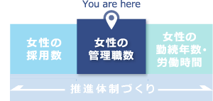 女性の採用数、女性の管理職数（you are here）、女性の勤続年数・労働時間＋推進体制づくり｜女性の管理職数 解決Action「能力開発支援」｜女性活躍推進｜人材育成・社員研修_5